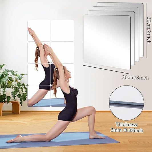JUNEBRUSHS 18Pack Self Adhesive Acrylic Mirrors, 8 x 8 Inch Mirror Tiles Decor,Frameless Over Door Mirrors Sheets Wall Stickers for Wall Mounted Make Up Gym Dressing