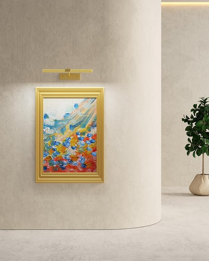 16 Inch Dimmable Picture Light, Gold LED Art Painting Wall Light with Remote Control & Timer, 3 Color Temperatures, Battery Operated Wall Sconce for Framed Pictures (Golden, 16 INCH)