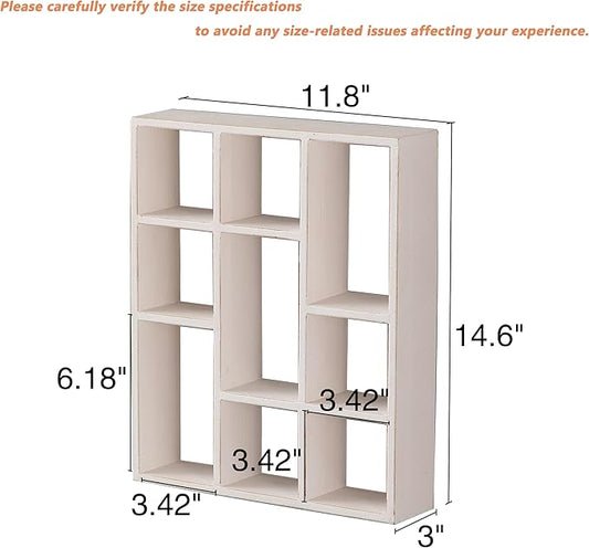 SOFE Small White Shadow Box with Shelves, Wall Shelving Unit 9-Compartments, Freestanding or Wall Mounted Curio Cabinet, Knick Knack Display Shelf, Wood Floating Cube Shelves for Walls, Collectibles