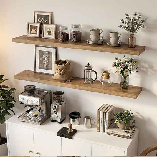 INHABIT UNION 47in Floating Shelves for Wall, Wall Mounted Shelves for Decor Storage Set of 2, Floating Shelf for Bedroom, Bathroom, Living Room and Kitchen(Gray Oak)