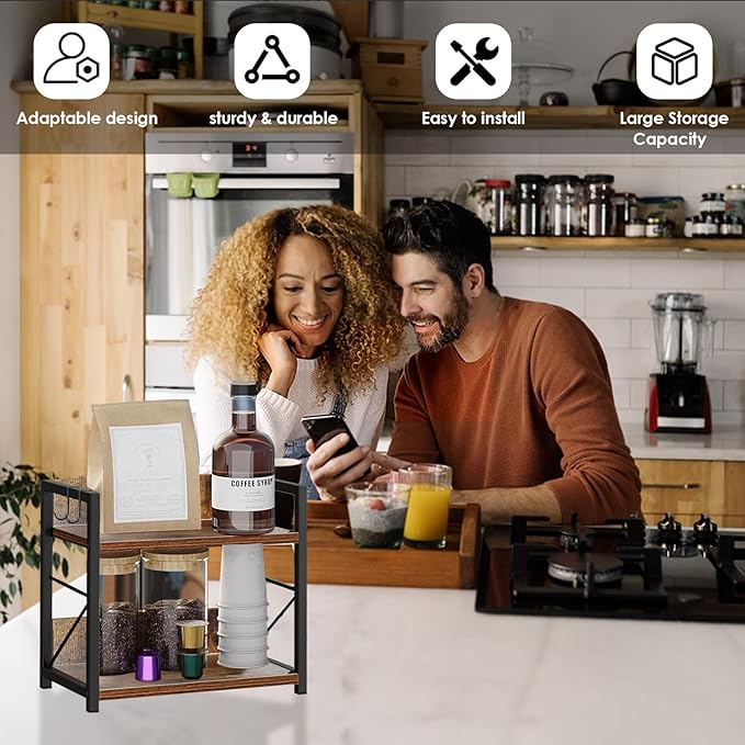 2 Tier Kitchen Counter Shelf Organizer, Coffee Bar Station Organizer, Space Saving Spice Rack, Countertop Shelf for Home Countertop Kitchen Office