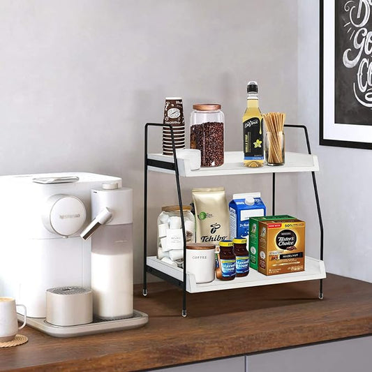 Coffee Bar Accessories and Organizer Countertop, Coffee Station Organizer Kitchen Counter Shelf Organizer,Coffee Condiment Storage,Cup Lid Holder Countertop Shelf for Bathroom (White)