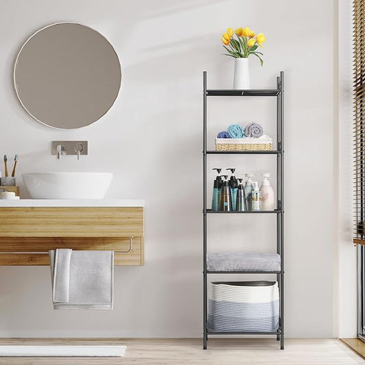 Nandae 5-Tier Bathroom Storage Shelf, Heavy Duty Wire Shelving Unit Free Standing Towel Rack Organization for Kitchen Bathroom Laundry, Black