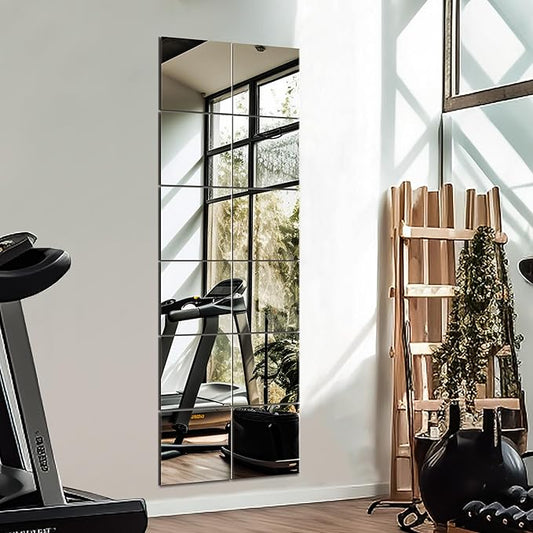Home Gym Mirror Tiles for Wall, 12"x12"x12PCS Full Length Home Gym Workout Mirror for Garage, Bedroom, Living Room, Over The Door