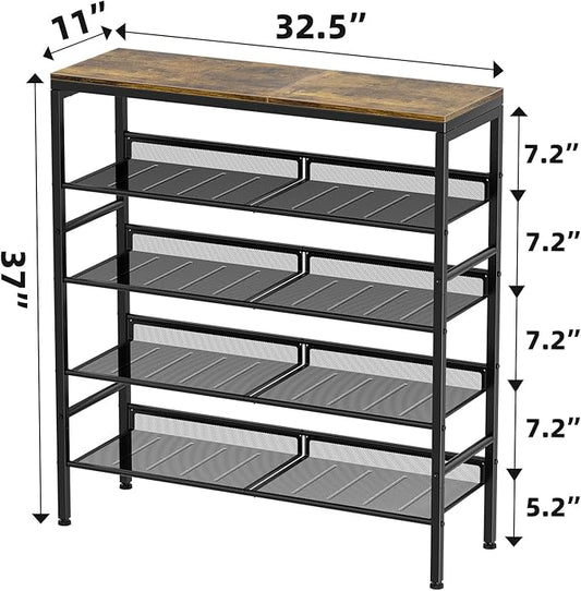 Shoe Rack for Entryway, 5 Tier Shoe Rack Organizer with Storage Shelves and Spacious Top, Rustic Brown