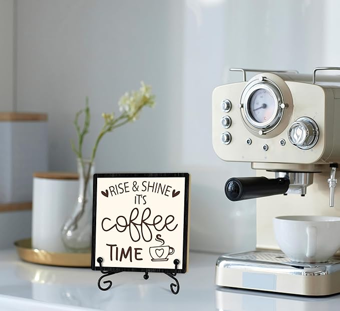 Coffee Desk Decor Sign, Coffee Time Sign With Stand For Farmhouse Home Kitchen Table, Wine Sign For Farmhouse Home Kitchen Bar Shelf Table, Gifts For Family Friend Coworker-09