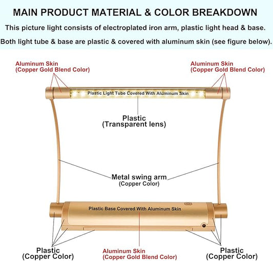 LUXSWAY Cordless Painting Light,Battery Operated Picture Light with 9 Inch Light Tube,Art Lights for Painting,Remote Control Timer Auto Off,Dimmable Accent Lighting Picture Artwork-Gold