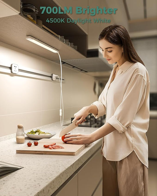 ASOKO 16 Inch Under Cabinet Lights,Plug and Play Under Counter Lighting,4500K Daylight White with 700LM Bright,ETL Light Bar with ON/Off Switch for Kitchen,Under Desk,Workbench