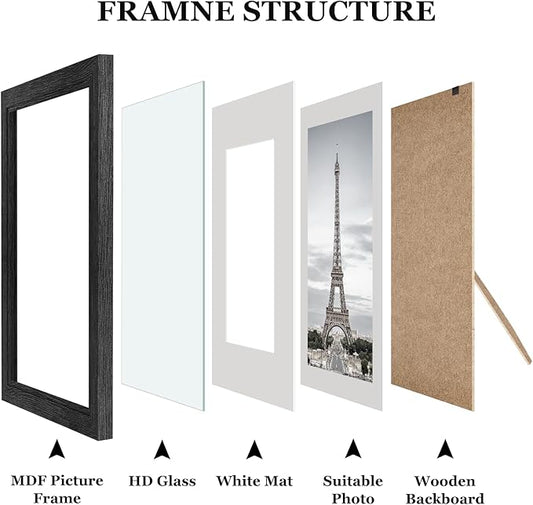 Picture Frames, Made of Real Glass and Wooden Frame, Gallery Photo Frames Set of 10 for Collage Wall Decor, Multi Sizes Including 8x10, 5x7, 4x6 for Mounting or Tabletop Display, Black