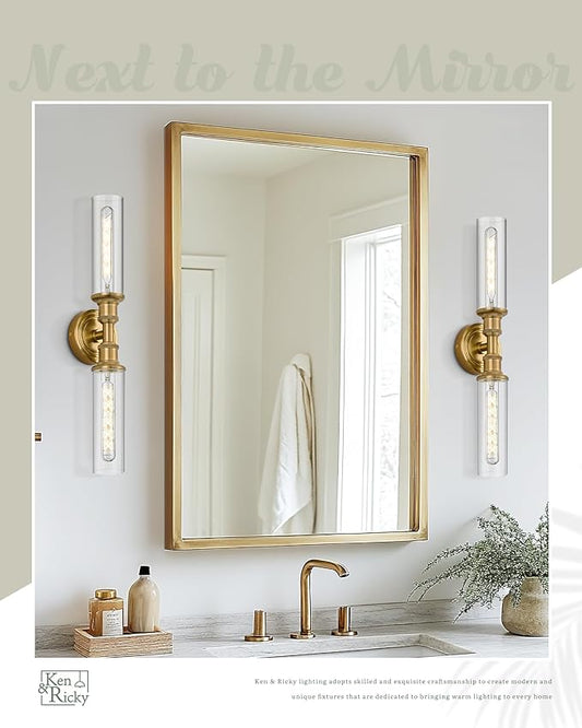 Ken & Ricky 24" Modern Bathroom Sconces Wall Lighting,Brushed Gold Wall Sconce Vanity Lights with Clear Glass for Bathroom Living Room Bedroom KR3376-W-BG-1PK