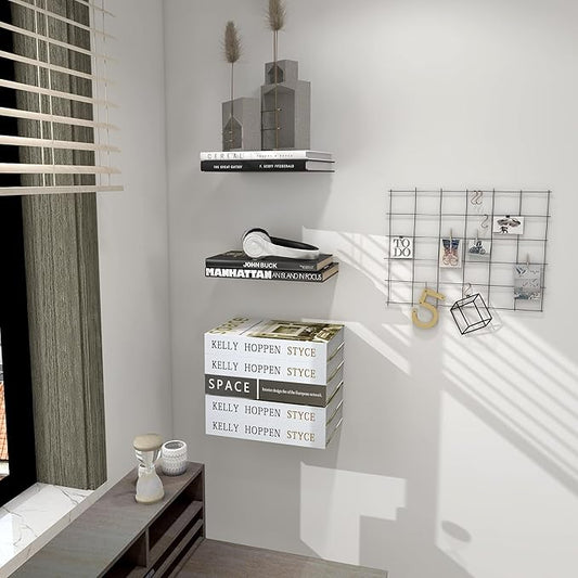 STORAGE MANIAC Floating Book Shelves for Wall Mounted Invisible Floating Bookshelves Heavy-Duty Steel Hidden Bookshelf Hanging Bookshelves for Bedroom Living Room Office, White 3-Pack Extra Large