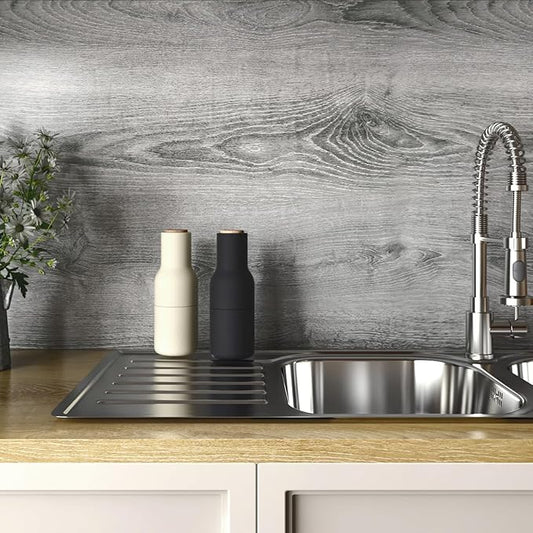 Stickyart Grey Wood Grain Contact Paper Textured Gray Wood Wallpaper Peel and Stick Wood Grain Wallpaper for Cabinets Drawers Closet Shelves Removable Wood Furniture Wallpaper Wood Wall Paper 15.8x160