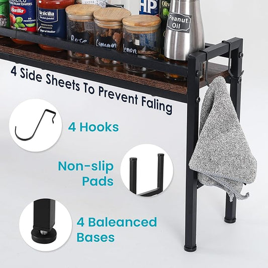 Spice Rack Shelf for Kitchen Stove,Stove Top Shelf with 4 hooks Extra Storage Countertop, Seasoning Organizer,Kitchen Organizers and Storage