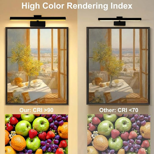 Picture Light for Paintings Plug in, 16" 6W Remote Control Wall lights for Painting, 3 Color Temperatures Paintings Light Dimmable Art Lights for Display, Wall, Artwork, Gallery (Black, 2 Pack)