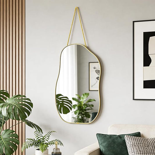 Irregular Wall Mirror, 15.6x9-inch Gold Wall-Mounted Asymmetrical Mirror, Suitable for Bathrooms, Hallways, and More (Gold)