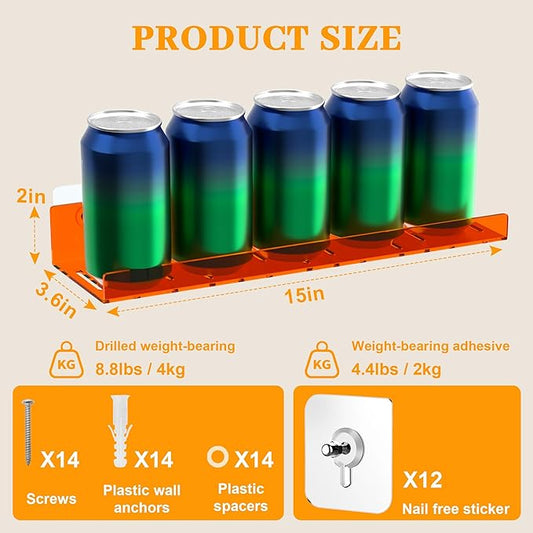 4 Pack Floating Shelves –15'' Orange Acrylic/PET Wall-Mounted No Drill Storage with Adhesive, Bathroom & Bedroom Shelving for Kitchen, Living Room, Home Decor