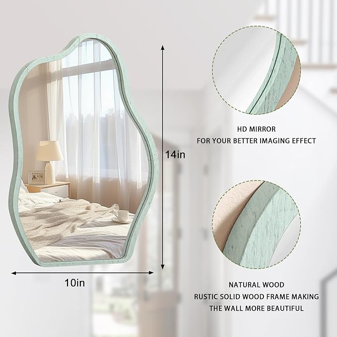 Asymmetrical Cloud Mirror for Wall Modern Wooden Framed Wall Mirror Unique Shape Wall Mounted Vanity Artistic Wavy Mirrors Decorative for Living Room Bedroom Bathroom Entryway