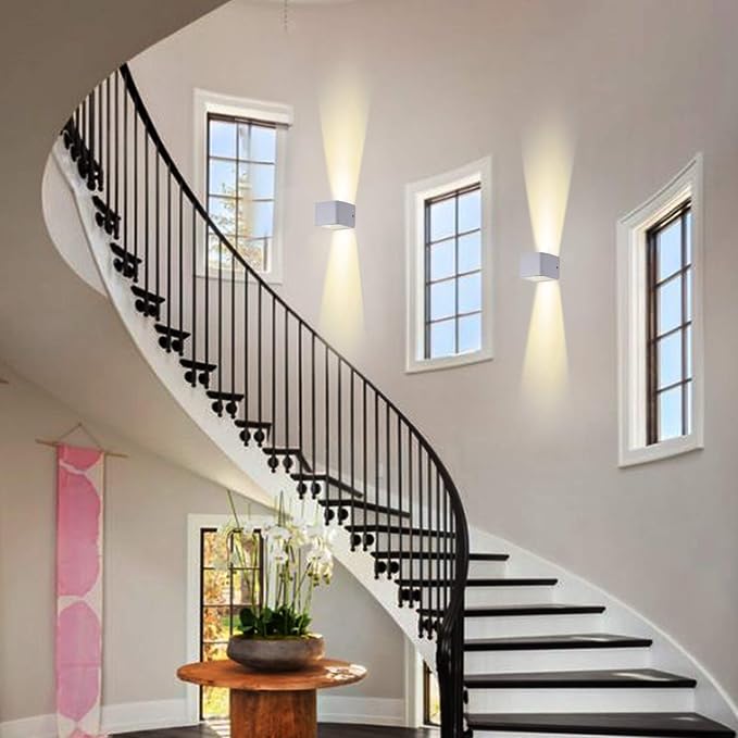Modern LED Wall Sconce, Up Down Indoor Wall Light, White Cube Mount Lamp Fixture for Bedroom