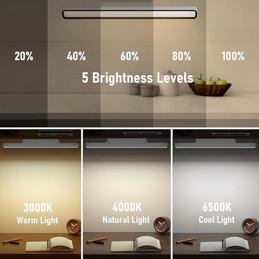 Desk Light Bar 16.5in Magnetic Rechargeable LED Light Bar, 3000K, 4500K, 6000K Color Temperature Battery Powered Under Cabinet Lighting for Desk, Home Office, Shelf, Reading