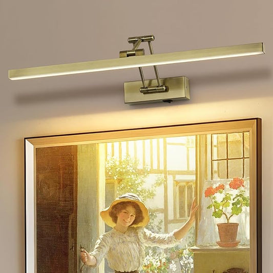 5W LED Wireless Picture Lights with Remote and Timer 23.6'' Inch Rechargeable Antique Bronze Gallery Lighting Battery Operated Art Lights Over Frame Portrait
