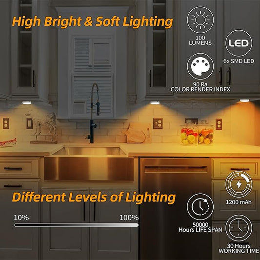 Puck Lights with Remote Control, Under Cabinet Lighting with Magnetic and Cordless, 1200mAh Rechargeable Closet Lights Stick On Lights for Under Cabinet,Hallway, Stairway,Closet (Warm White,9pcs)