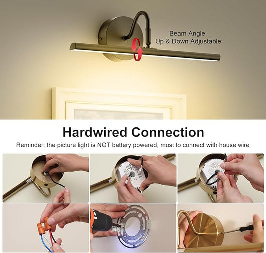 Picture Light Hard-Wired 16.5" Wall Lights for Pictures with Remote, Dimmable 3CCT Light Over Picture Frame, Gallery Art Poster Light for Artwork, 2700K-6500K Warm Nature White, 15W, 1200LM
