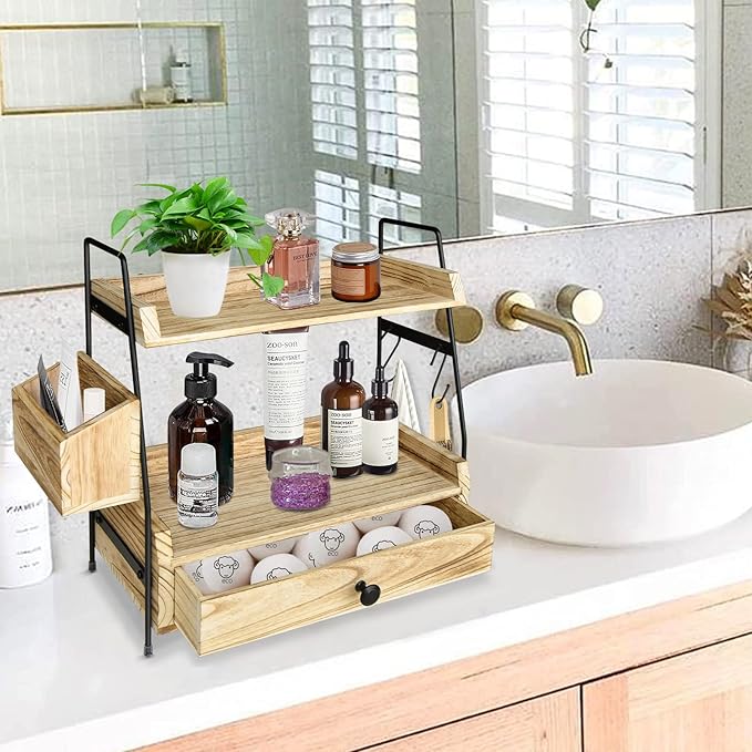 Coffee Bar Accessories and Organizer Countertop, Coffee Station Organizer Kitchen Counter Shelf, Condiment Storage,Cup Lid Holder Countertop Shelf for Bathroom