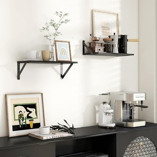 Axeman Floating Shelves for Wall, 16W x 8D Black Floating Shelves Set of 2, 8 Inch Deep Wall Mounted Shelves for Bookshelf Living Room Bedroom Home Office Bathroom