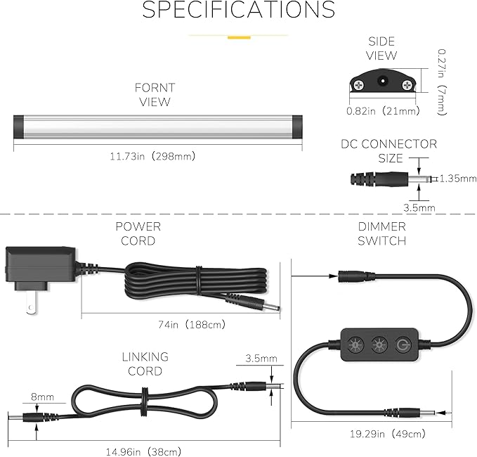 GETINLIGHT 12-inch Plug-in LED Under Counter Lights for Kitchen, Day Light 5000K, Pack of 6, IN-0110-26-SN-5K