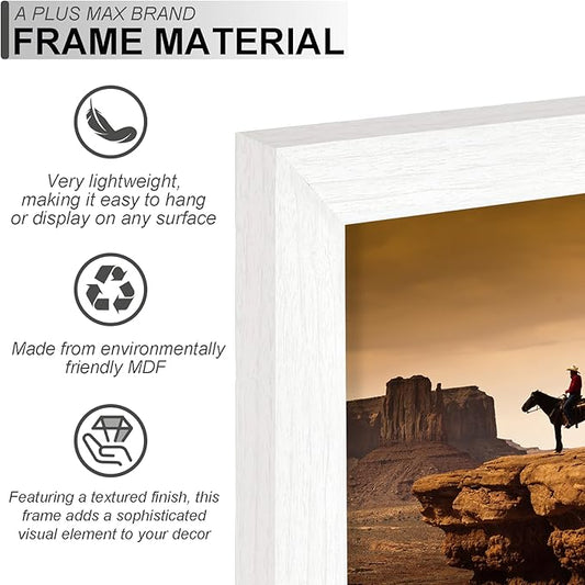 A PLUS MAX White 8.5 x 11 Frame Set of 2, Engineered Wood Frame with Wood-grain for Display 8.5 by 11 Document Award Certificate Wall and Tabletop - 2 Pack/White/8.5x11
