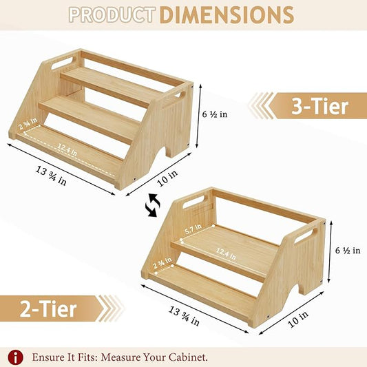 Bamboo Spice Rack Organizer -3-Tier Spice Rack for Countertop,Cabinet Spice Rack Organizer for 18 Spice Jars(4oz),Step Shelf(Yellow)
