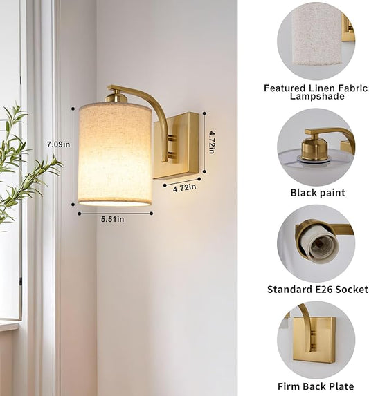 Gold Rechargeable Battery Operated Wall Sconces Set of 2 with Remote, Wireless Dimmable Battery Powered LED Wall Lights, Cordless Wall Lighting Lamp Fixture for Bedroom Living Room
