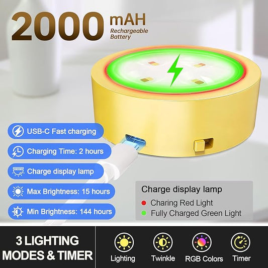 3 Pack Picture Lights for Wall, 13 RGB Color Rechargeable Battery Operated wall lights, Picture Frame lights with 3 Lighting Modes, Wireless Magnetic Painting Light with Remote Control Timer (Golden)
