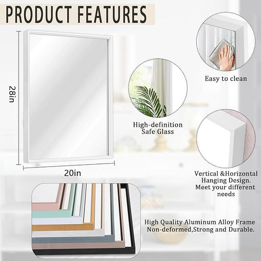 AAZZKANG Large Wall Mirror White Framed Mirrors 28"x20" Rectangle Decorative for Farmhouse Bedroom Bathroom Home Entryway Hanging Vertically or Horizontaly
