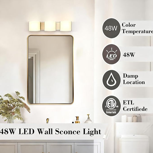 30 inch LED Wall Sconce Lights, Bathroom Vanity Lights, 3-Light Indoor Wall Light Fixtures Over The Mirror, Wall Decro Lighting for Bathroom Hallway Bedroom Living Room