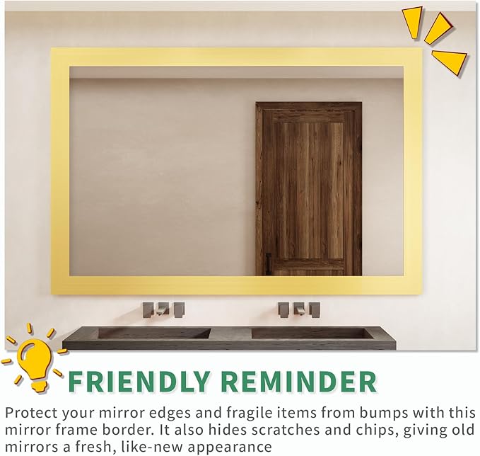 Peel and Stick Wallpaper Borders 390” x 4” Self Adhesive Mirror Frame Border Brushed DIY for Kitchen Bathroom Mirror Removal Border Sticker Wall Decor Cover 10.8 Sq.Ft, Brushed Golden