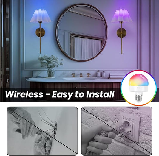 Battery Operated Wall Sconces Sets of 2, Indoor not Hardwired White Fabric lampshade Fixtures,Rechargeable Wireless 10 Colors Wall Lights with Dimmable Remote Control (20 inches)
