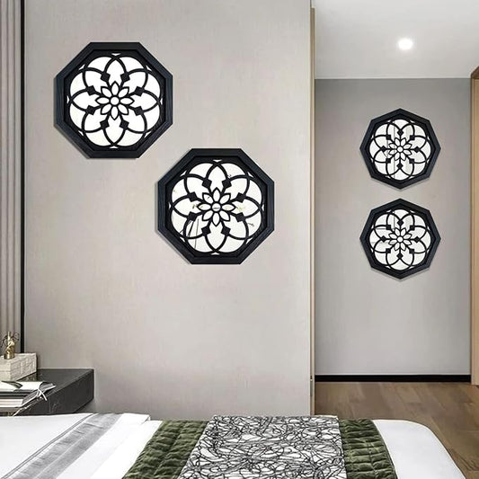 2-Piece Octagon Wall-Mounted Mirrors,Vintage Farmhouse Mirror for Wall Decor,Black Decorative Accent Mirror for Foyer, Bathroom, Bedroom. (12”x12”)