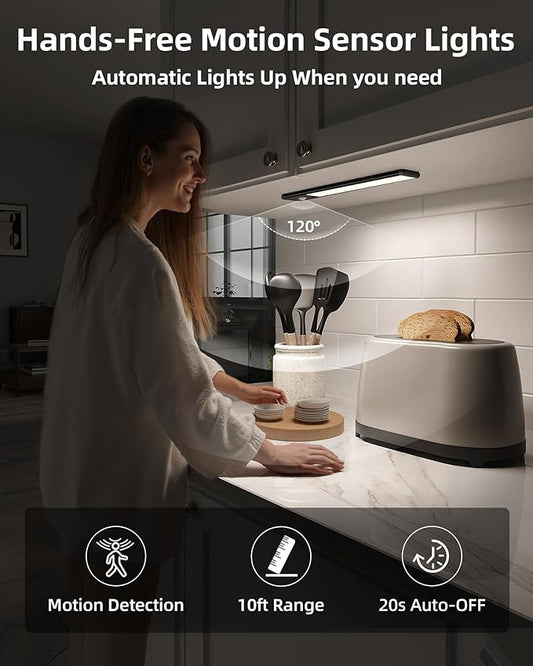 EZVALO 8" Under Cabinet Lighting, 1600mAh USB-C Rechargeable Motion Sensor Light, 3 Color Temps, 3-Level Dimmable Magnetic Wireless Closet Lights for Kitchen, Pantry, Stairs (2 Pack)