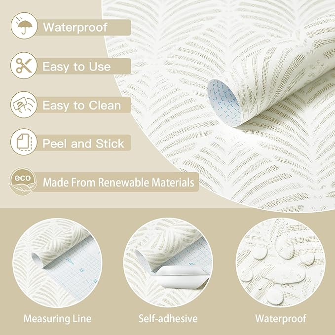 Safiyya Peel and Stick Wallpaper Boho Contact Paper Beige Neutral Modern Geometric Wall Paper Self Adhesive Waterproof Removable Wallpaper for Bedroom Bathroom Laundry Room Vinyl 17.3"x78.7"