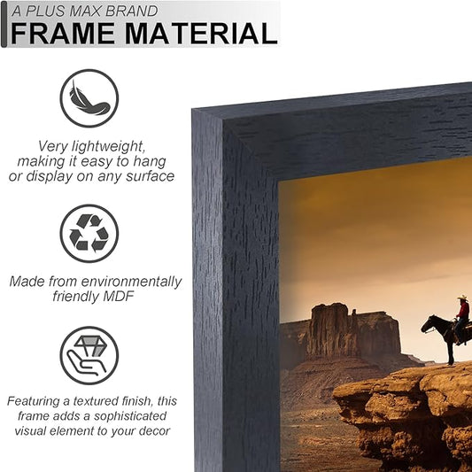 A PLUS MAX 10x10 Picture Frame Set of 2, Black Engineered Wood Frame for 10 x 10 Inch Picture Poster Photo, Light Weight 10 by 10 Frame with Wood-grain for Wall - 2 Pack/Black/10 x10