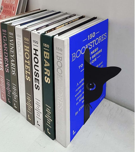 Bookends Metal Cat Book Ends, 1 Pairs Cute Bookends for Shelves Decorative for Home Office Desk Bookshelf Decor (Black, Half-face)