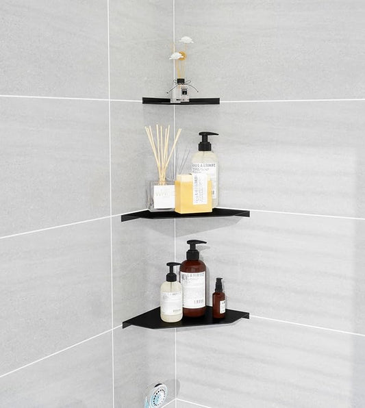Corner Shelf Wall Mounted, Black Corner Shelf, Floating Corner Shelf – 3mm Thick Aluminum Alloy with Matte Finish for Bathroom Kitchen Living Room, 6 Inch Holds Phone Small Plants Speaker