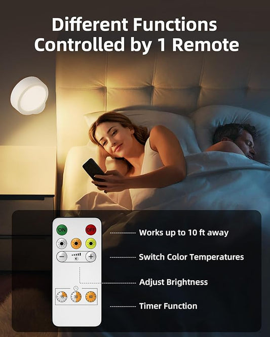 EZVALO LED Wall Mounted Lights, 5500mAh Rechargeable Wall Sconces Lamp, 3 Color Temps & Remote and Touch Control, 360°Rotation Dimmable Cordless Wall Light for Bedroom (3 Pack White)