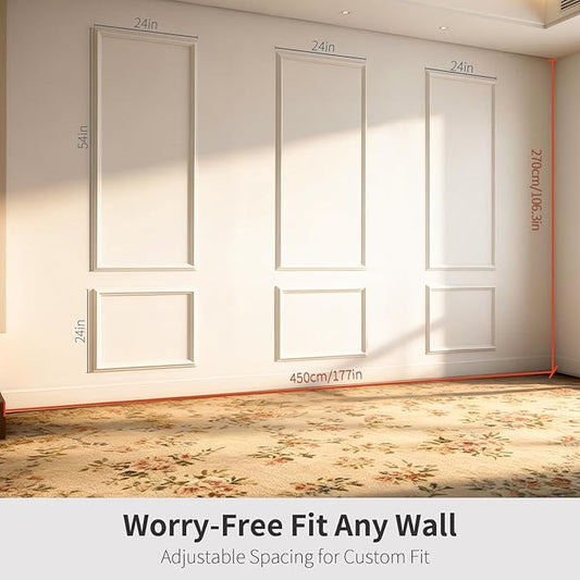 VCK Pre-Cut Wall Molding Kit, Set of 6 | 3D Ready-to-Assemble Wainscoting Panels for Accent Wall Decor | Easy Glue Installation for Living Room, Bedroom (3 Top & 3 Bottom)