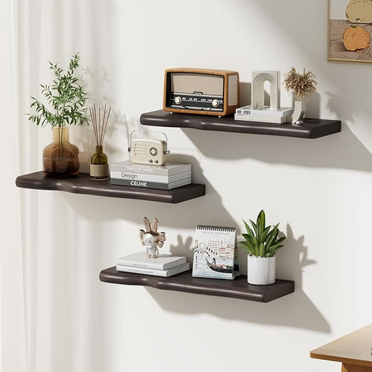 Floating Shelves for Wall Rustic Farmhouse 24 Inch Floating Shelf Bathroom Wooden Shelves for Wall Mounted Live Edge Pine Shelf with Unique Natural Grain for Living Room Bedroom Kitchen (Grey)