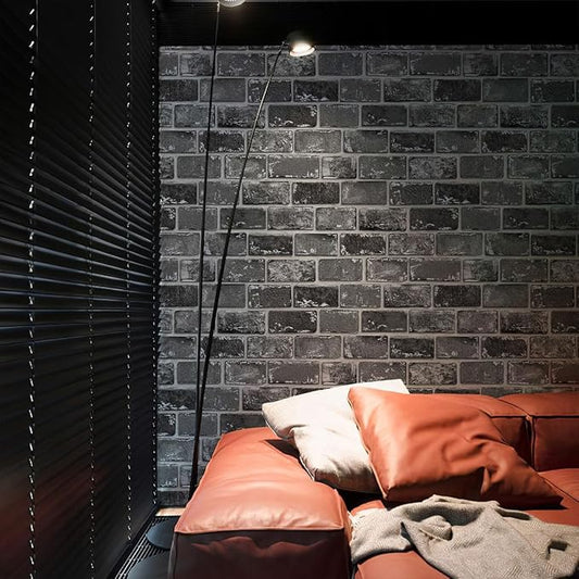 GaliGali Black and Silver Brick Wallpaper, Peel and Stick Wallpaper, Self-Adhesive Classic Antique Texture Rock Wall Paper, Removable Contact Paper for Home Decoration 17.3"x393", No.A07020J-10