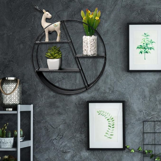 Round Wall Shelf - Circular Wall Shelf | Round Floating Shelves | Wall-Mounted Storage Rack | Floating Shelves Metal Shelf Decoration for Bedroom Living Room Bathroom Kitchen Office