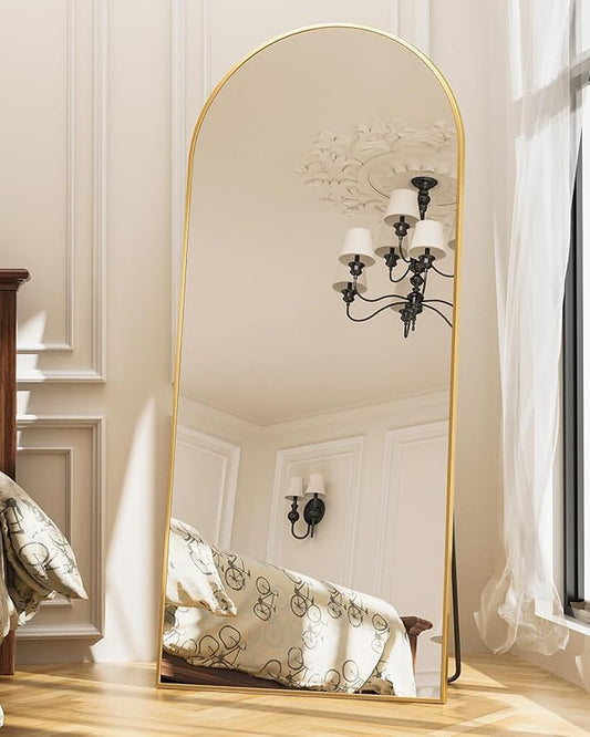 Antok Arched Full Length Mirror, 71"x32" Gold Metal Frame Floor Mirror for Bedroom Living Room, Freestanding/Wall Mount/Leaning
