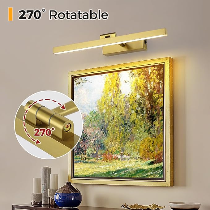 Joosenhouse Battery Operated Picture Light, Wireless Painting Art Light with Remote Control, Dimmable & Timer Function, 15.35" Brass Gallery Light Wall Sconce